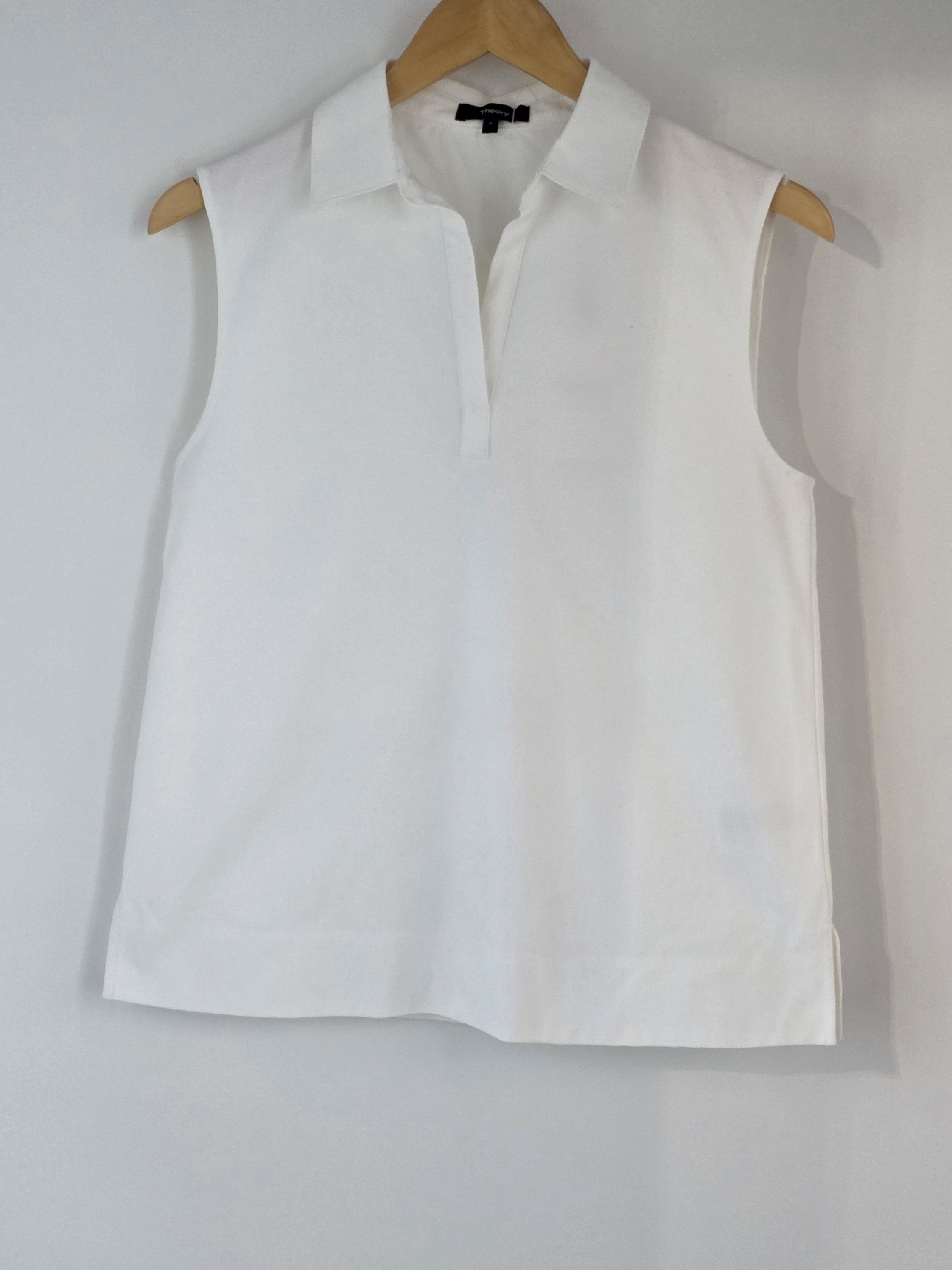 Theory White Sleeveless Polo Tank With Split V Neck Womens Size P